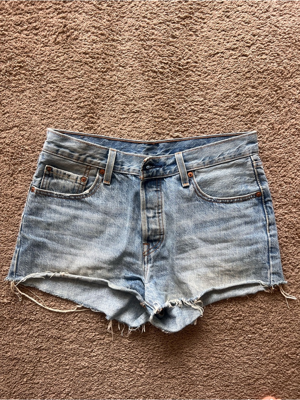 Levi's Light Blue Distressed High-Rise Jean Shorts